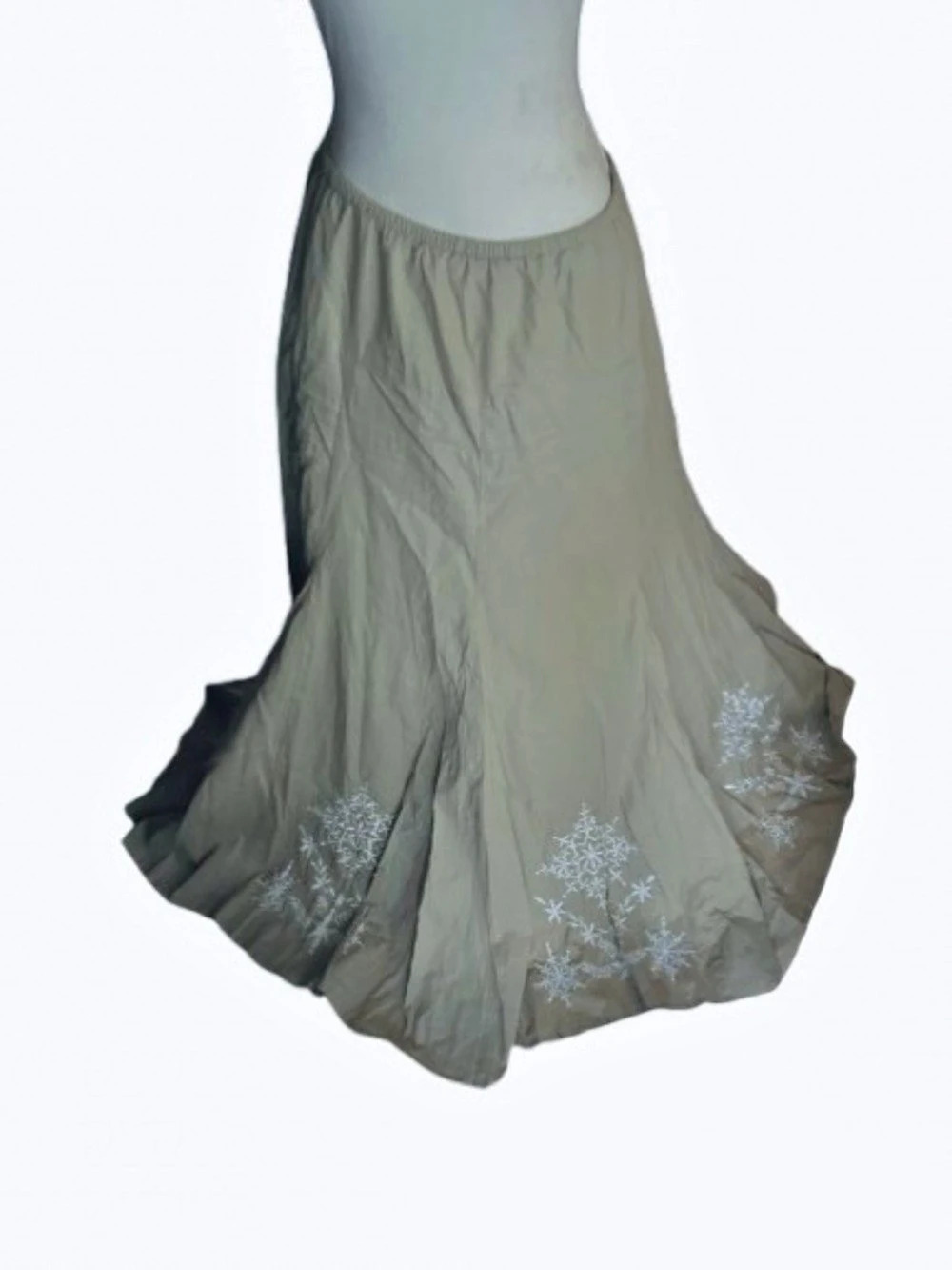100% Cotton Embroidered KAREN KANE Floral Maxi Skirt Peasant Tan Fall Autumn